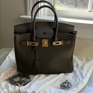 Hermes style Birkin Elegant Olive Brown Leather Handbag